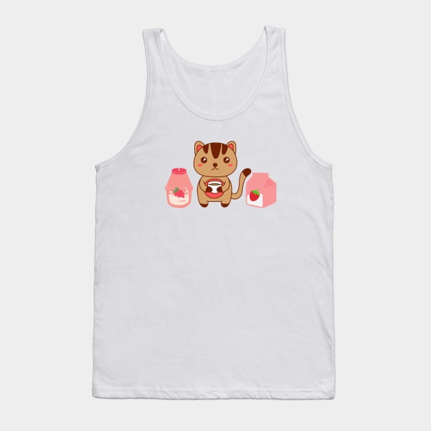 Kawaii kitty strawberry tea Tank Top by Coffee Shelf